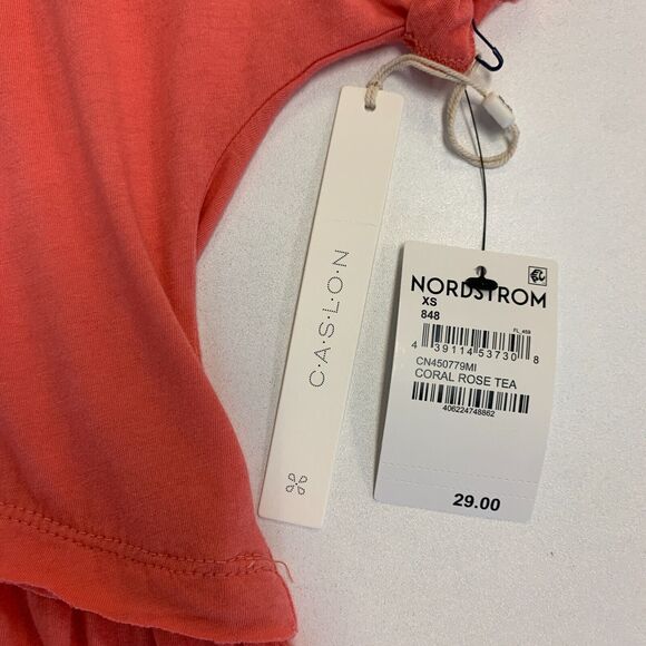 Caslon Peplum Shirt Womens XS Extra Small Salmon Pink Mid Sleeve Flowy Stretch - Picture 8 of 10